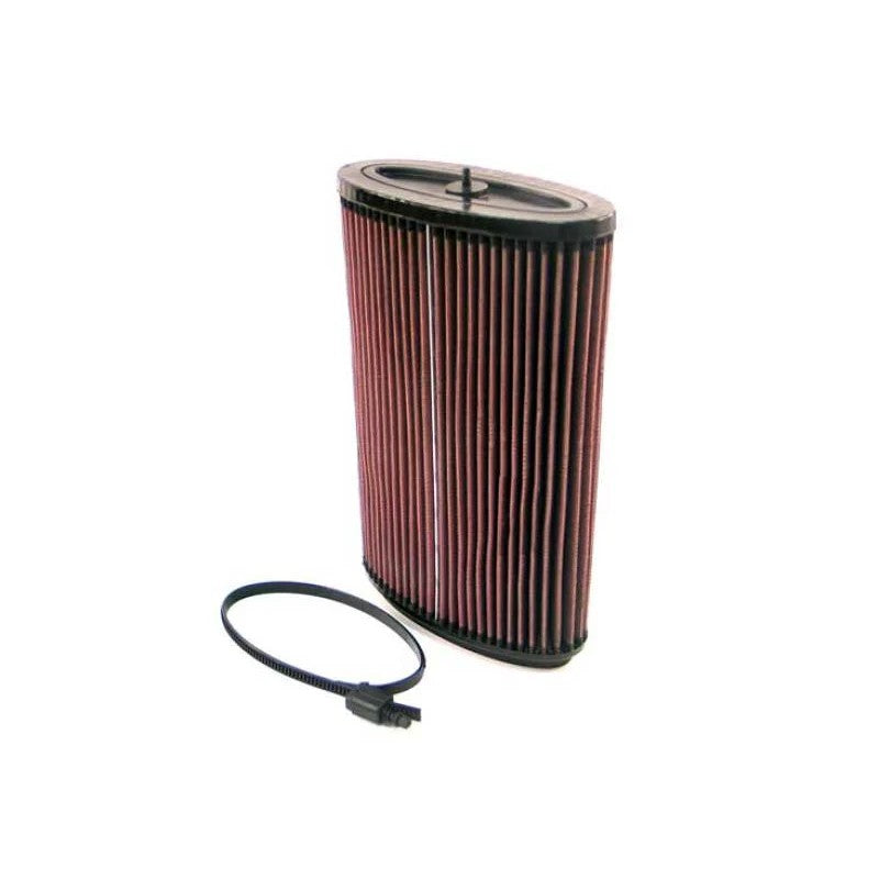 K&N E-2295 washable high-flow air filter featuring red oiled cotton media for Porsche Boxster and Cayman.