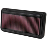 K&N 33-2300 High-Flow Drop-In Air Filter featuring red oiled cotton media and a durable black polyurethane frame.