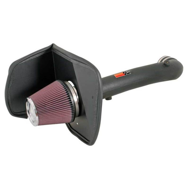 K&N 63-9027 AirCharger performance intake system with black HDPE tube and red conical air filter.
