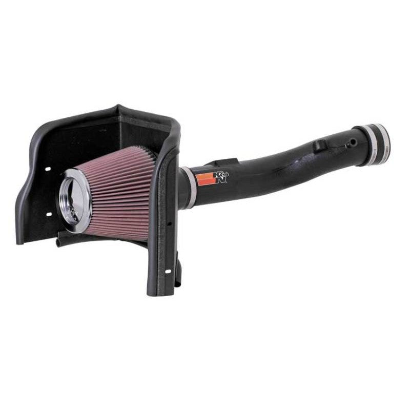 K&N AirCharger performance intake with black HDPE tube, oiled cotton air filter, and heat shield for 4.0L Toyota Tacoma.