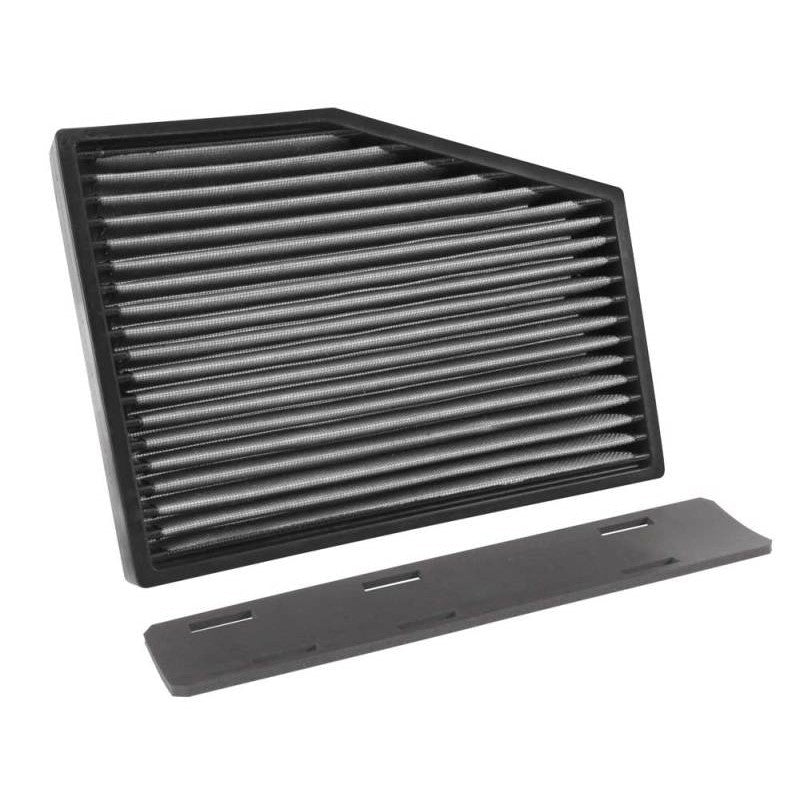 K&N VF3013 washable synthetic cabin air filter featuring pleated high-flow media and a durable black frame.