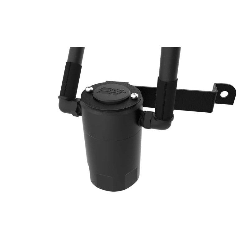 K&N black high-capacity air oil separator catch can with factory-style quick-connect hoses for 5.7L Hemi engines.