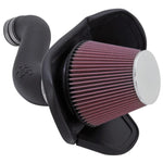 K&N 57-1543 Performance Intake Kit with black HDPE tube, heat shield, and red oiled cotton air filter
