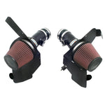 K&N Typhoon short ram intake system with flat black mandrel-bent aluminum tubes and red oiled cotton air filters.