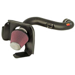 K&N 57 Series performance intake system featuring a black HDPE tube, heat shield, and red oiled cotton air filter.