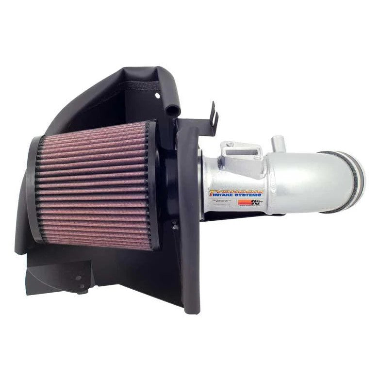 K&N Typhoon silver short ram intake system for 2006-2011 Honda Civic 1.8L featuring aluminum tube and conical air filter.