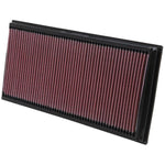 K&N 33-2857 replacement air filter featuring pleated red oiled cotton media and a durable black flexible perimeter seal.