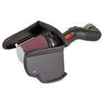 K&N 57 Series performance air intake kit with black HDPE tube and red conical oiled cotton air filter.