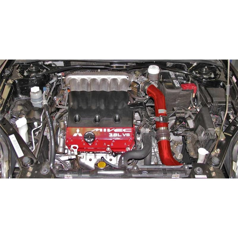K&N Typhoon short ram intake with red mandrel-bent aluminum tube and conical air filter for 3.8L Mitsubishi Eclipse.