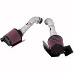 K&N Typhoon dual short ram intake kit with silver powder-coated aluminum tubes and red conical air filters for Nissan 350Z.