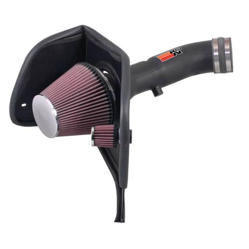 K&N 63 Series AirCharger intake with HDPE tube, oiled cotton filter, and heat shield for 3.7L GM trucks.