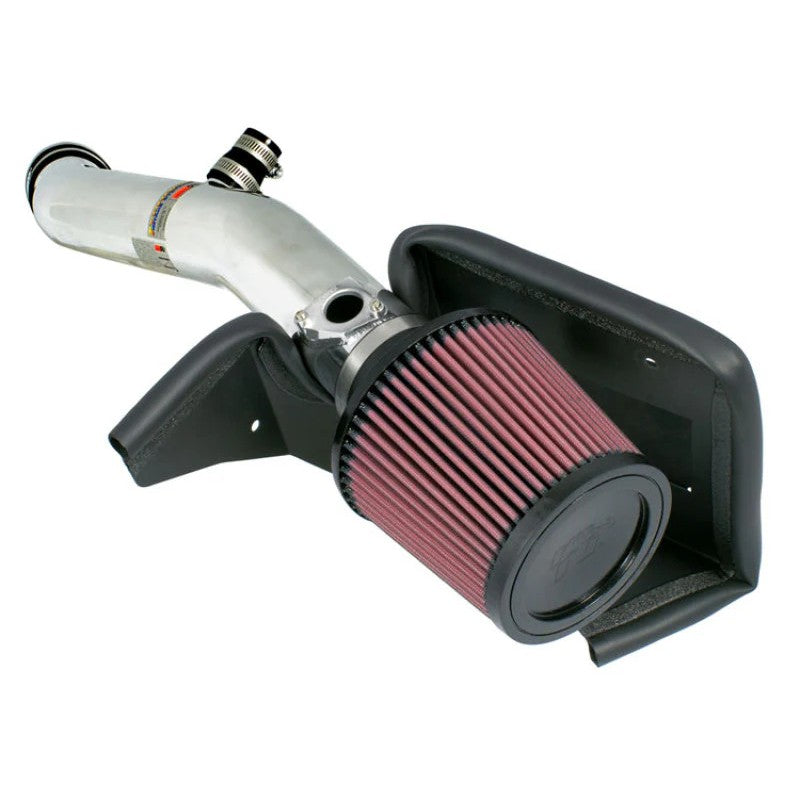 K&N Typhoon cold air intake system for Lexus GS350 with polished aluminum tube and red conical air filter.