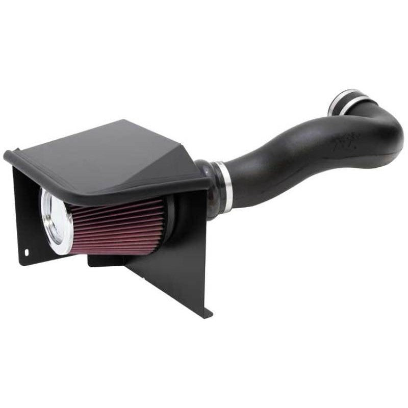K&N Performance Intake Kit 57-3058 featuring a black intake tube, red conical filter, and black heat shield.