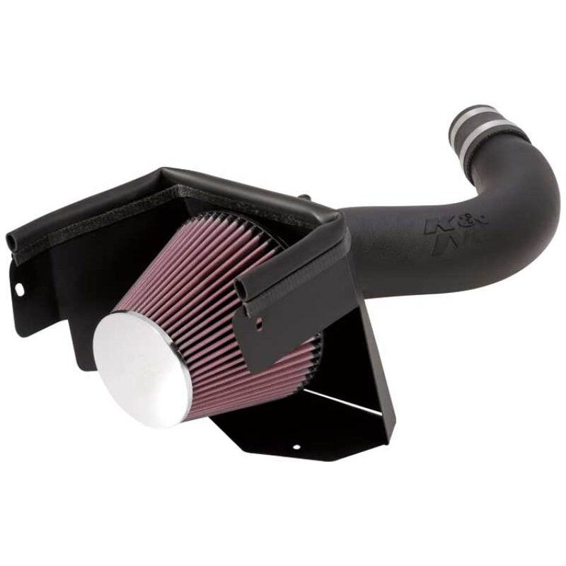 K&N cold air intake kit 57-1553 with black HDPE tube and red conical air filter for 2007-2011 Jeep Wrangler V6-3.8L