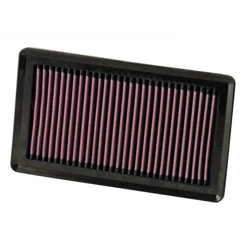 K&N 33-2375 High-Flow drop-in replacement air filter featuring pleated red oiled cotton filtration media.