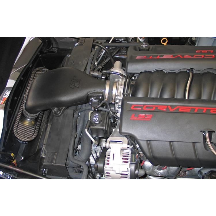 K&N 63-3073 AirCharger intake system with carbon fiber topped filter and black molded intake tube for C6 Corvette.
