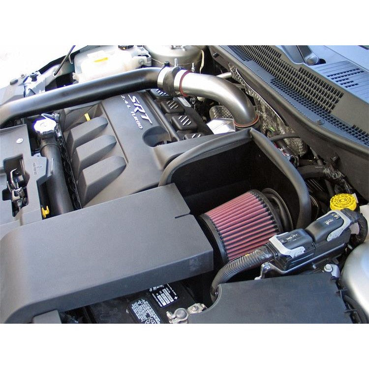 K&N 57 Series cold air intake system with black HDPE tube and conical oiled cotton filter for Dodge Caliber SRT-4