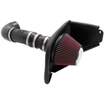 K&N 63-3072 AirCharger intake system with black roto-molded HDPE tube, heat shield, and red conical air filter.