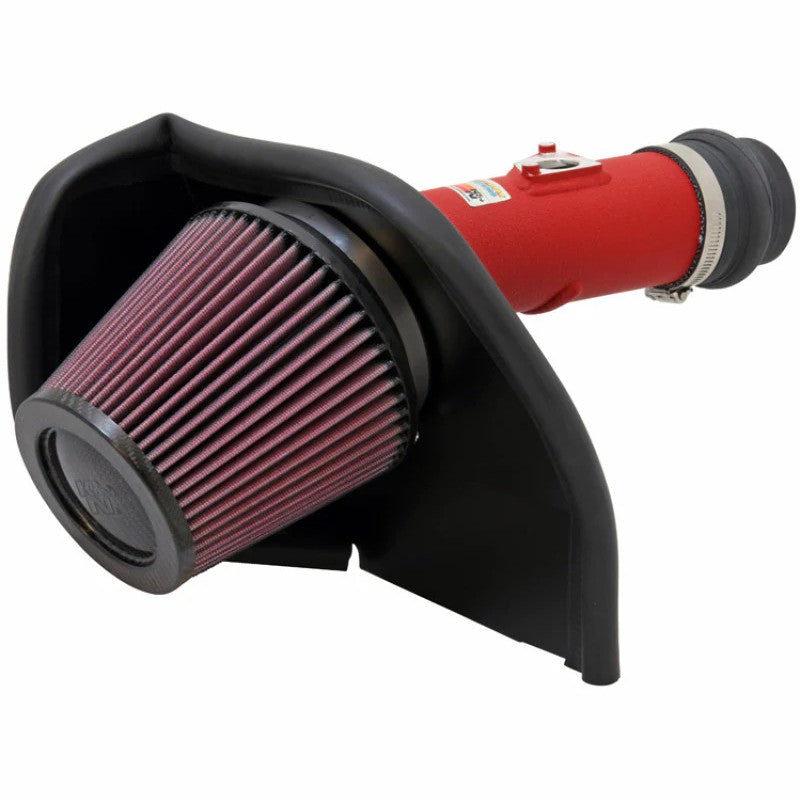 K&N Typhoon short ram intake system in wrinkle red with a conical oiled cotton air filter and aluminum tube