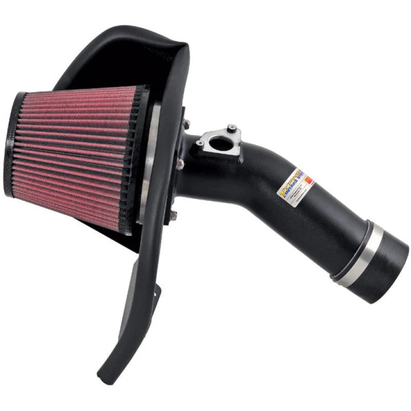 K&N Typhoon short ram intake system featuring a textured black aluminum tube, conical filter, and heat shield.