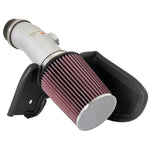 K&N Typhoon short ram intake system with silver mandrel-bent aluminum tube, red oiled filter, and black heat shield