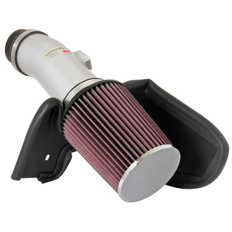 K&N Typhoon short ram intake system with silver mandrel-bent aluminum tube, red oiled filter, and black heat shield