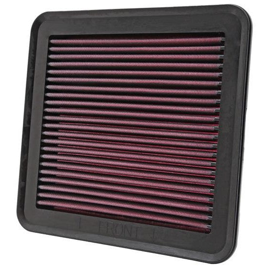 K&N 33-2951 high-flow drop-in air filter with red oiled cotton media and black urethane frame