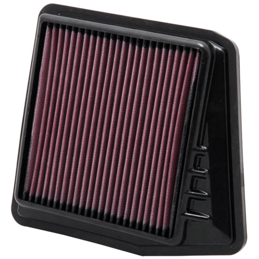 K&N 33-2430 rectangular high-flow air filter with red oiled cotton media and a durable black rubber seal.