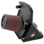 K&N Typhoon air intake system 69-9505T featuring a mandrel-bent aluminum tube and red oiled cotton conical air filter.