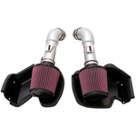 K&N 69 Series Typhoon intake system featuring dual mandrel-bent aluminum tubes and red oiled-cotton conical air filters.
