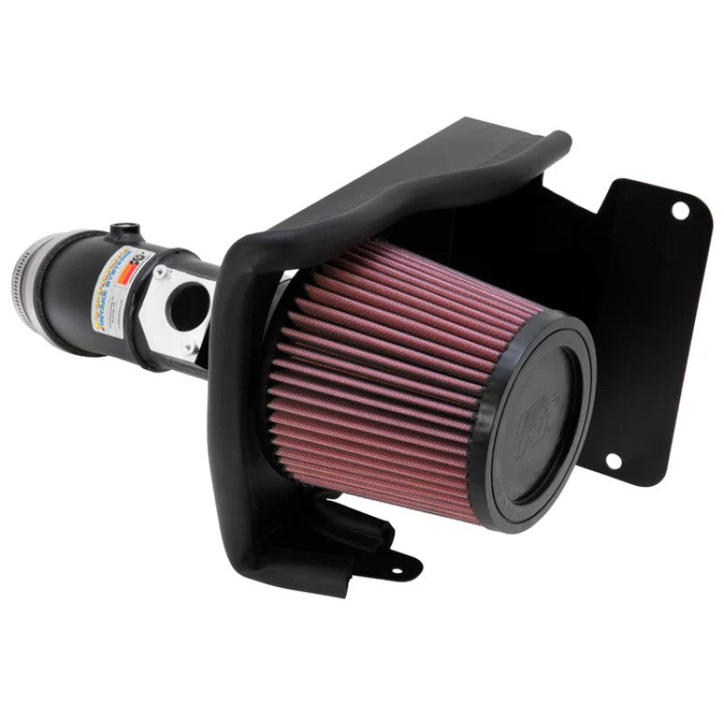 K&N Typhoon Series cold air intake system with a mandrel-bent aluminum tube and red conical air filter.