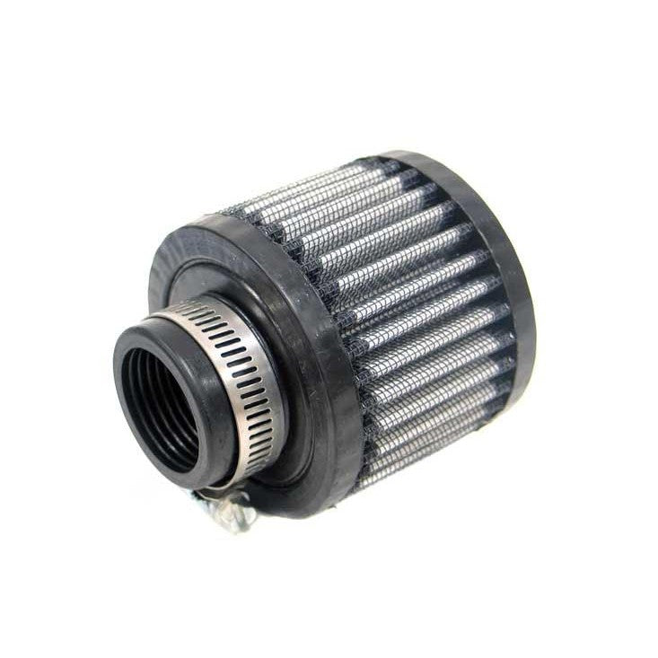 K&N 62-1380 crankcase vent filter with black rubber base and top and 1.25 inch clamp-on flange.