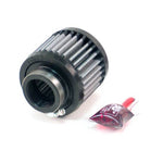 K&N 62-1430 crankcase vent filter with black rubber base and top, showing the 1.375 inch mounting flange.