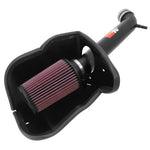 K&N Typhoon Series cold air intake system with black aluminum tube and conical red oiled cotton air filter.