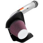 K&N Typhoon cold air intake system with silver aluminum tube and red conical cotton filter for 2010-2012 Ford Taurus