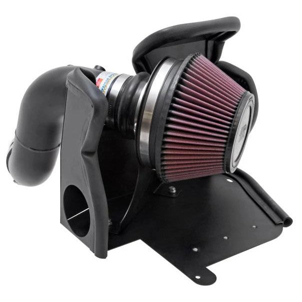 K&N 69-5307TTK Typhoon intake system with mandrel-bent aluminum tube and red conical air filter for 2.0L Kia Forte.