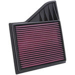 K&N 33-2431 high-flow replacement air filter with red oiled cotton media for 2010-2014 Ford Mustang.