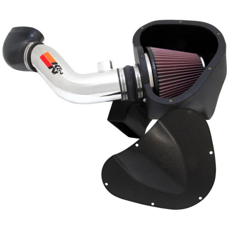 K&N Typhoon cold air intake system with polished aluminum tube and red conical filter for 2010 Ford Mustang GT