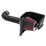 K&N AirCharger performance intake 63-1114 featuring black HDPE intake tube, heat shield, and red oiled air filter.