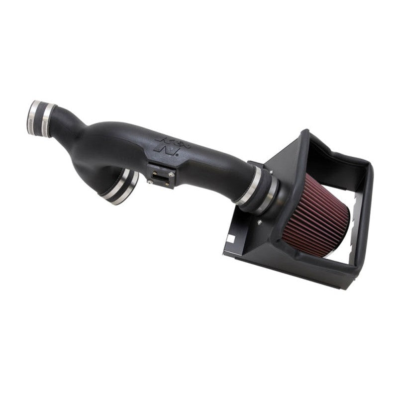K&N 57-2583 performance intake kit with black HDPE tube and conical oiled cotton air filter for Ford F-150 3.5L