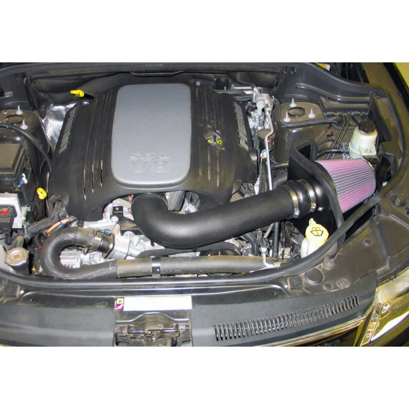 K&N 63-1563 AirCharger intake system with HDPE tube, oversized conical air filter, and custom heat shield