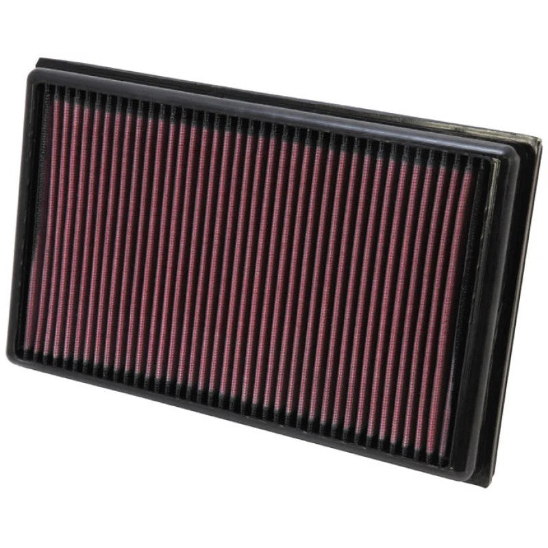 K&N 33-2475 high-flow oiled cotton replacement air filter with red pleated media for Chevrolet Impala