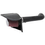 K&N 57 Series FIPK air intake system featuring a black HDPE tube, custom heat shield, and red oiled cotton air filter.