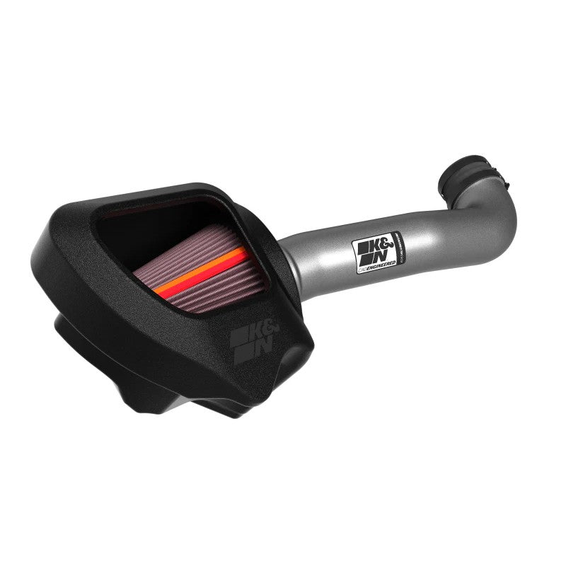 K&N NextGen cold air intake system with 6063 aluminum tube, black air box, and red conical air filter for Jeep Wrangler.