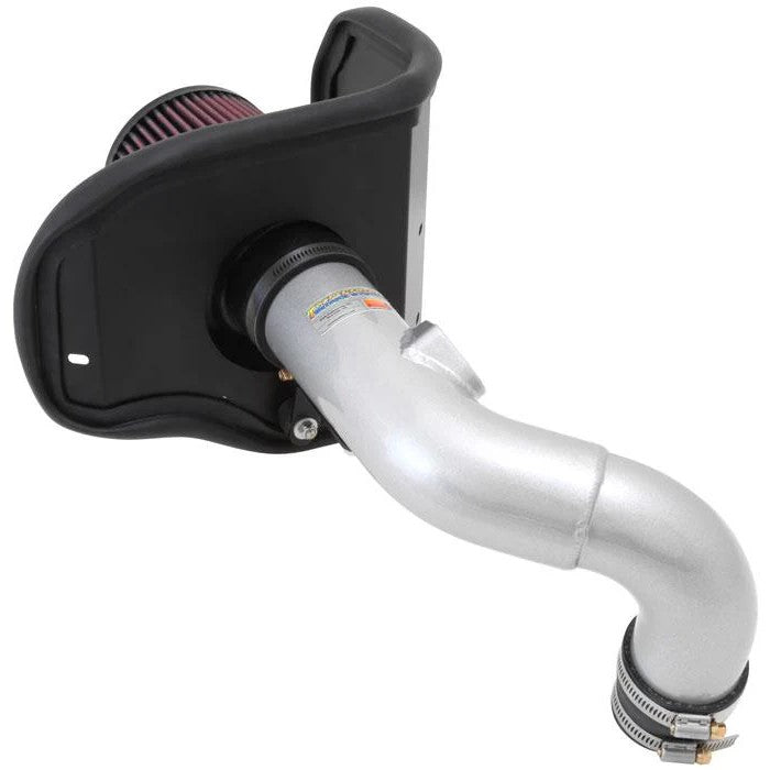 K&N Typhoon silver mandrel-bent aluminum air intake system with conical oiled cotton filter and heat shield