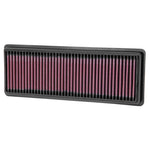 K&N 33-2487 high-flow washable replacement air filter with red oiled cotton media and black frame.