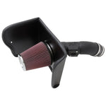 K&N AirCharger performance air intake with black HDPE tube and red conical air filter for 2012-2021 Toyota Tundra.