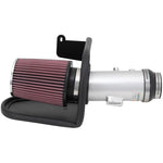 K&N 69 Series Typhoon cold air intake system with silver aluminum mandrel-bent tube and red conical air filter.
