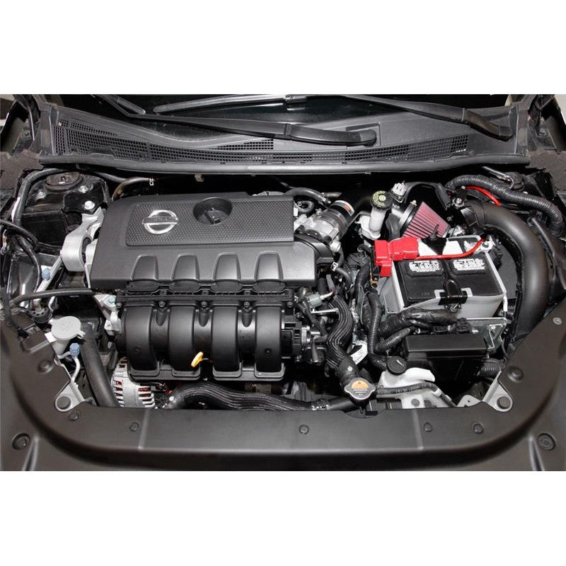 K&N Typhoon short ram air intake with textured black mandrel-bent aluminum tube and red oiled cotton conical air filter