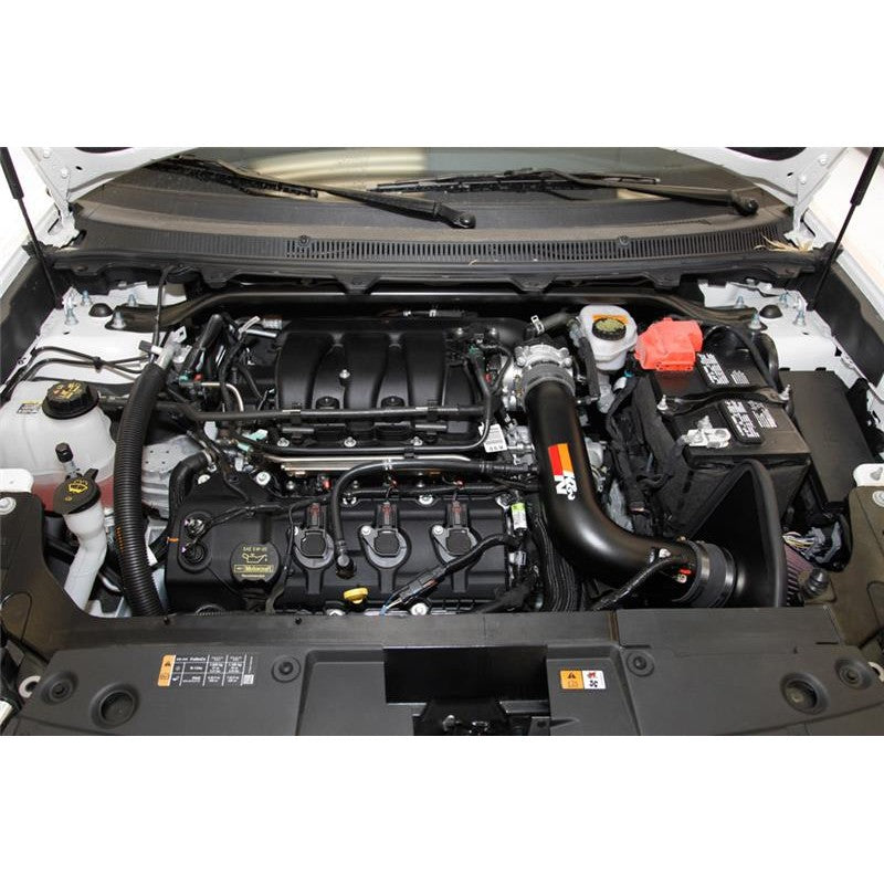 K&N 77-2576KTK performance intake kit with mandrel-bent aluminum tube, red oiled cotton air filter, and heat shield